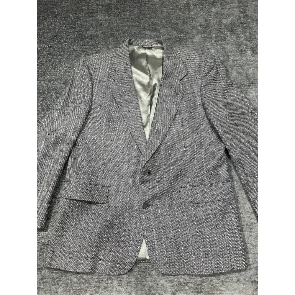 Vintage Christian Dior Monsieur Blazer Mens 44R Gray Silk Wool Tweed Sport Coat